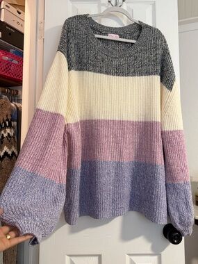 Striped Knit balloon sleeve sweater